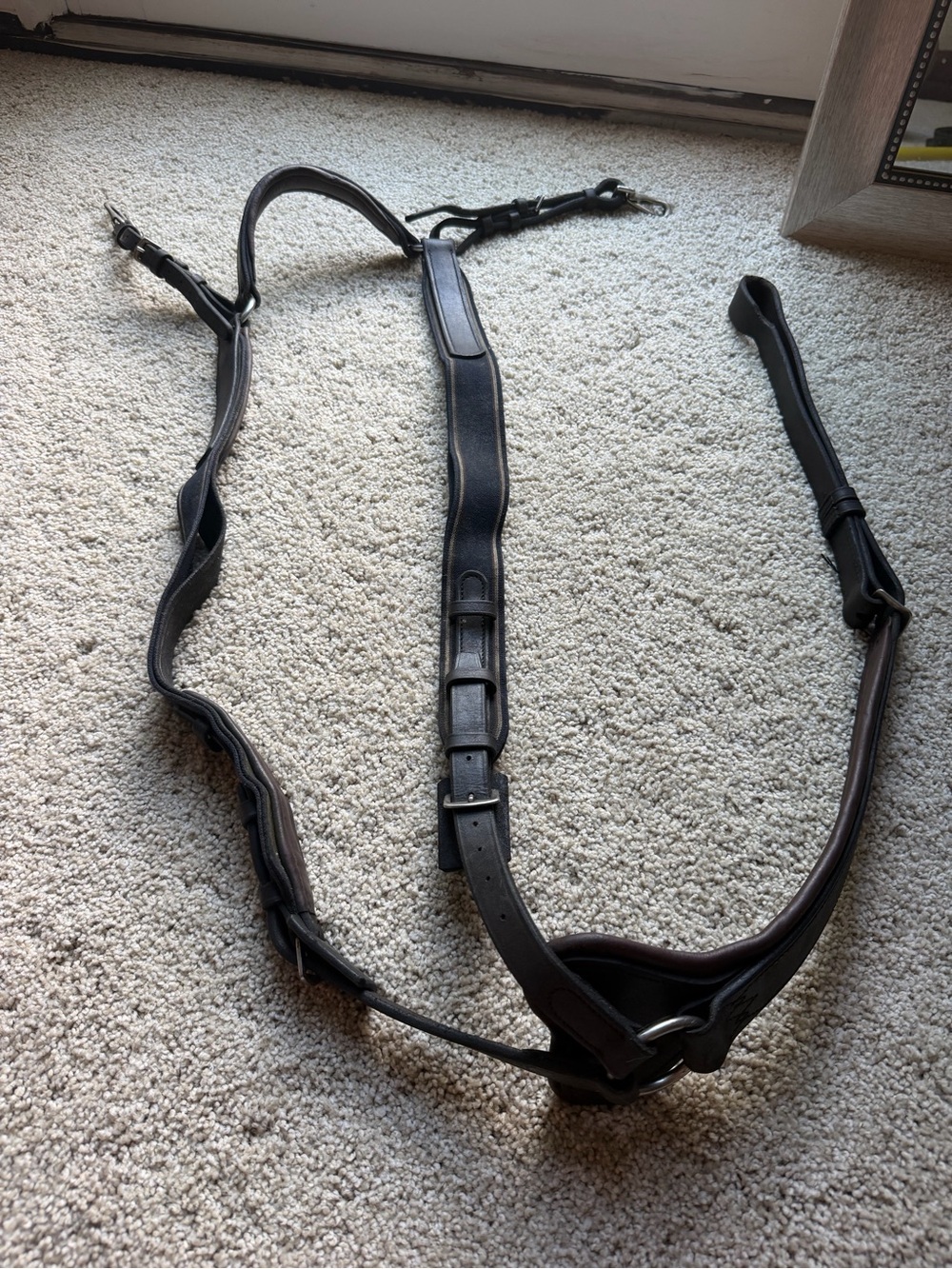 Rambo Micklem brown leather/navy elastic breastplate used